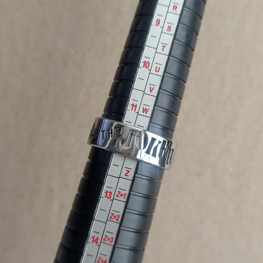 Silver Tone Engraved Band Ring. Joker Hahah. Size 12.